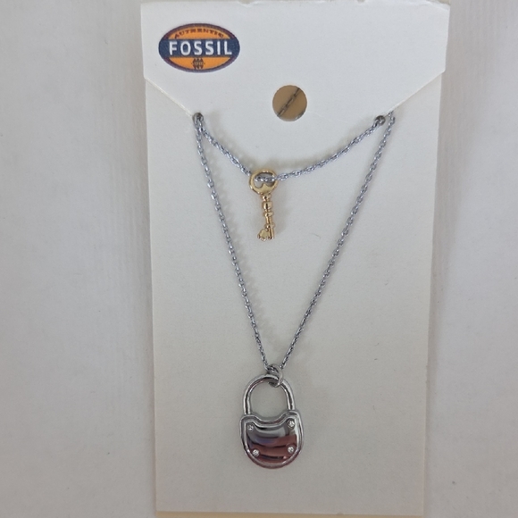 Fossil Jewelry - Fossil Silver Necklace with Gold Key and Purse Pendant